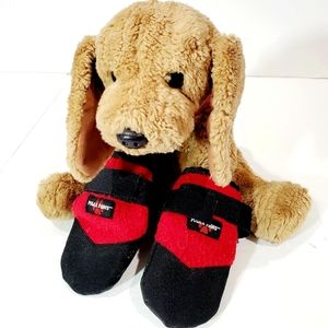 4 pcs Polar Paws Red Fleece Black Canvas Velcro Strap Dog Boots Mittens Booties